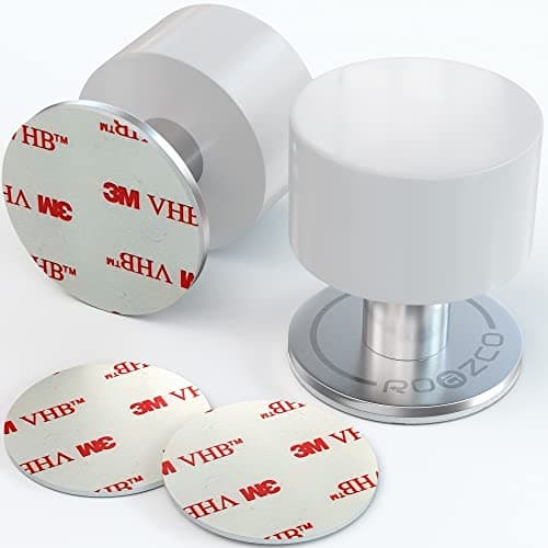 Door Stoppers 2-Pack with Extra Stickers - Two Self-Adhesive White Rubber Door Stops - Heavy Duty Stainless Steel Body with Sound Dampening Bumper Top - Ideal for Home and Office Use - Image 1