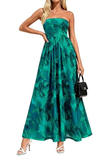 PRETTYGARDEN Women Strapless Maxi Dress 2026 Summer Floral Tube Top Ruched Beach Spring Wedding Guest Long Dresses (Floral Green,Medium) - Image 1