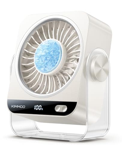 KIMMOO USB Desk Fan for Bedroom, 199 Speeds Turbo Airflow, Portable Fan with Ice Cooling, Digital Display Quiet Table Fan, 270° Rotating Small Rechargeable Battery Desktop Fans for Home Office (White) - Image 1