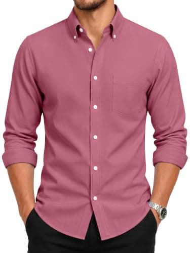 GIANZEN Red Dress Shirt Men Button Down Long Sleeve Burgundy Shirts for Mens Oxford Men's Big and Tall Casual Slim Fit Red Size XL - Image 1
