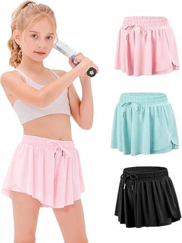Stelle Girls Butterfly Shorts with Pockets Athletic Running Sports Skirt - Image 1