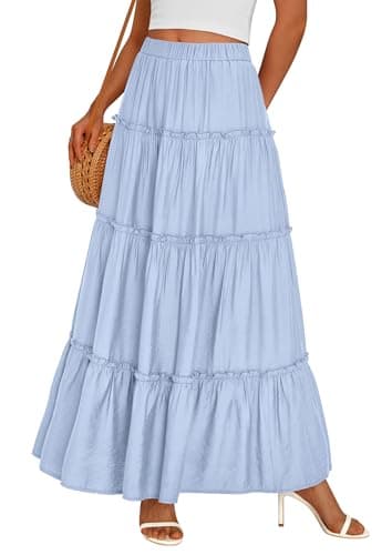 PRETTYGARDEN Boho Maxi Skirts for Women Trendy Summer 2026 Spring Long Flowy A Line Tiered Skirt Beach Vacation Clothes Dress (Sky Blue,X-Large) - Image 1