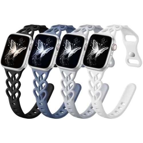 Odbeai Slim Cute Heart Braided Band-Compatible with Apple Watch Bands Women 40mm 41mm 42mm 38mm 44mm 45mm 46mm 49mm,Sport Soft Breathable Silicone Strap for iWatch Series 11 10 9-1 SE 3-1 Ultra,4Pack - Image 1