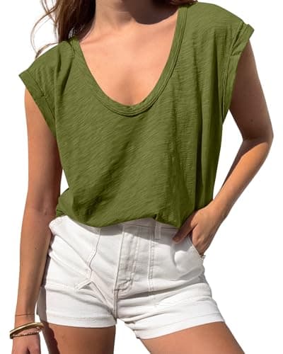 BTFBM Womens Tops Going Out Casual Loose Fit Summer Basic Tees 2026 V Neck T Shirts Trendy Blouse(Army,Medium) - Image 1