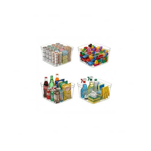 MOONEDGE 4-Pack Clear Plastic Storage Bins — Open-Top PET Organizers, 10" x 10" x 6" Storage Containers Ideal for Pantry, Fridge, Shelf and Counter Organization, Small Storage Bins for Home - Image 1