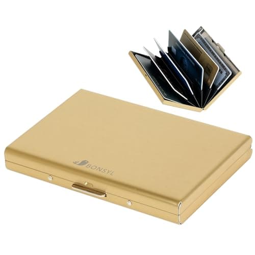BONSYL® Metal Credit Card Holder for Men and Women, RFID Smart Stainless Steel Credit Card Case, Minimalist Slim Credit Card Holder Wallet for 6 Cards. (6 Card/Gold) - Image 1