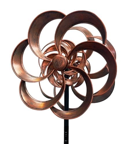 Gronhof 63" Metal Wind Spinner Outdoor, Double-Sided Kinetic Yard Spinner, Smooth Spinning Garden Decor, Stable 5-Prong Stake, Copper Yard Art for Lawn & Patio - Image 1