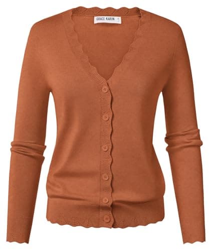 GRACE KARIN Lightweight Summer Cardigan Sweaters Women Long Sleeve Cropped Shrugs for Dress V Neck Open Front Cardigan Orange - Image 1