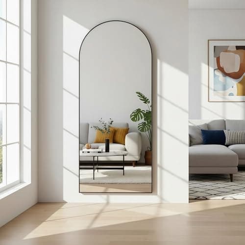 GKMZCGT 56"x21"Full Length Mirror,Arched Floor Mirrors with Aluminum Alloy Frame,Wall Mountable Tempered Glass Full Body Mirror for Wall Entryway Door Bedroom Bathroom Living Room Black - Image 1