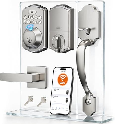 Veise VE012W-H WiFi Smart Front Door Lock Set, Built-in WiFi, App Remote & Voice Control, Fingerprint Keyless Entry Smart deadbolt with Handle, Backlit Keypad, Auto Lock, IP55 Waterproof, Satin Nickel - Image 1