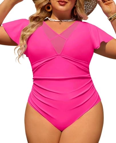 LA PRAJO Women One Piece Swimsuit Tummy Control Plus Size Bathing Suit Ruffle Cute Swim Suits 2026 Hot Pink 20 Plus - Image 1