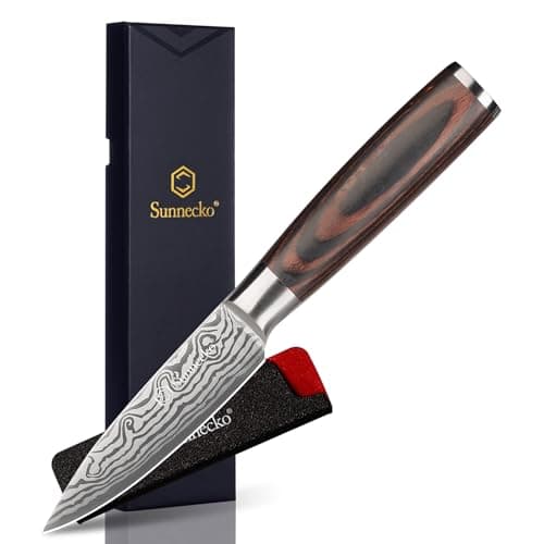 Sunnecko Small Kitchen Knife 3.5 Inch Paring Knife High Carbon Stainless Steel Fruit Knife with Wood Handle, Sharp Knife for Cutting Tomatoes with Gift Box - Image 1