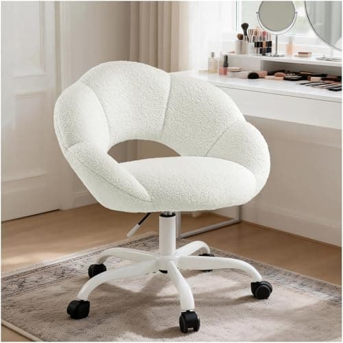 SDXYSTCE Vanity Chair Petal-Shaped Criss Cross Chair with Wheels,Upholstered Tall Office Chair with Back for Girls Women,Mid-Back Swivel Accent Chairs for Living Room Bedroom (White) - Image 1