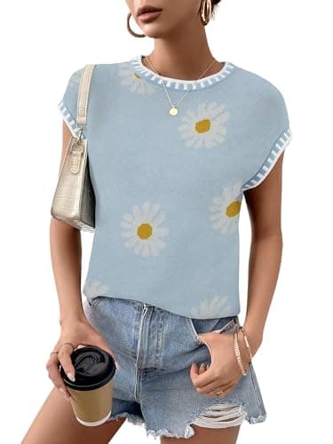Women Knit Sweater Tops Cap Sleeve Summer Top 2026 Sleeveless Tank Tops Fashion Trendy Tshirts Clothes Fall Vest Light Blue - Image 1