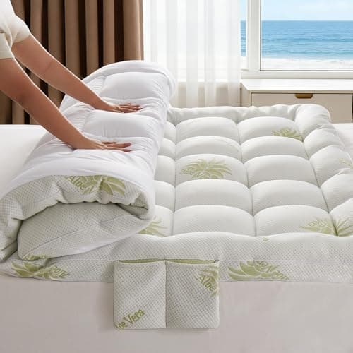 Mattress Topper Queen Size Aloe Vera Blend Viscose Derived from Bamboo Pillow Top - Extra Thick Padded Mattress Pad & Protector, Breathable Fitted Deep Pocket 8-21, Ultra Soft & Supportive 1100GMS - Image 1