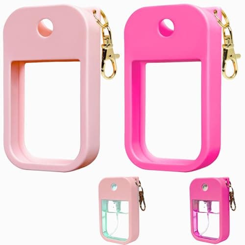 Shontotao Silicone Case for Touchland Power Mist & Glow Mist 1 fl oz Hand Sanitizer spray, 2-Pack with Keychain, Also compatible with some 1.5 fl oz sanitizing & perfume bottles(Pink+Rose red) - Image 1