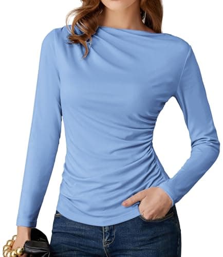 GRACE KARIN 2026 Women's Long Sleeve Wrap Blouse - Boat Neck Ruched Fitted Trendy Top for Fall Dressy Casual Beige 2XL - Image 1