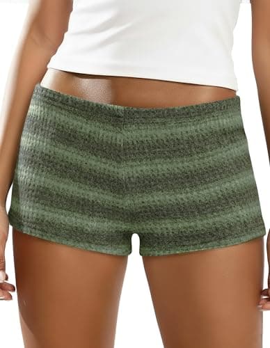 IWOLLENCE Women's Striped Micro Shorts Knit Lowrise Y2K Going Out Bottoms Booty Mini Shorts Gingham Summer Beach Coverup Hotpants Black Cyan, XL - Image 1