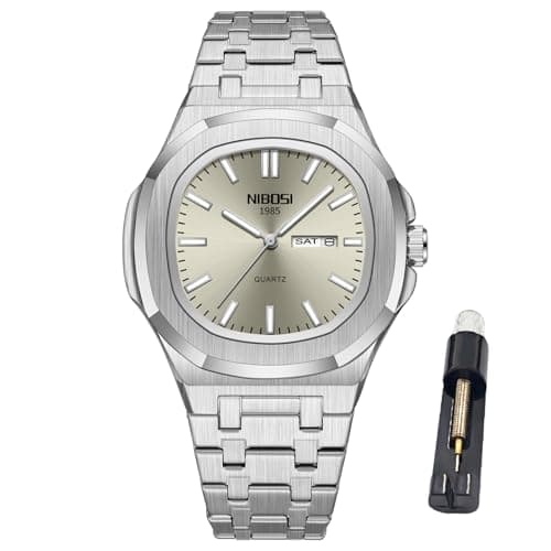 NIBOSI Watches for Men Analog Quartz Stainless Steel Silver Watches for Men Waterproof Business Classic Desiger Wrist Watch with Day Date Elegant Gift for Men - Image 1