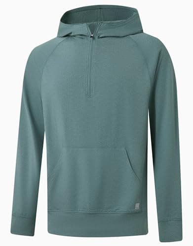 M MAELREG Men's Fashion Hoodies & Sweatshirts Kangaroo Pocket Performance Golf Hooded Quarter Zip Pullover Men Aqua Heather - Image 1