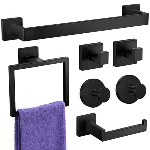 UPRONE Bathroom Hardware Accessories Set: 7-Pieces Bath Towel Bar Set, Towel Racks for Bathroom Wall Mounted, SUS304 Stainless Steel, Matte Black - Image 1