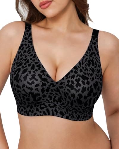 Popilush Push Up Bras for Women - Wireless Comfortable Bra Seamless Bralette Full Coverage Deep V Leopard Print Bra Everyday Bras - Image 1