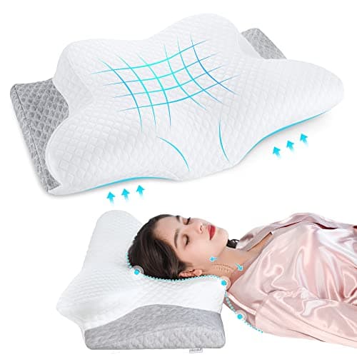 Misiki Contour Memory Foam Pillow, Cervical Pillow for Neck Pain Relief, Ergonomic Pillow for Sleeping, Orthopedic Neck Pillow with Washable Cover, Bed Pillows for Side, Back, Stomach Sleepers - Image 1