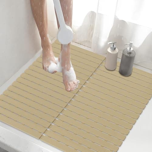 Shower Mat Non-Slip Bath Mat for Tub and Shower Stall,236 Suction Cups with Drain Holes, Quick Dry Machine Washable, Extra Grip for Stand Up Showers, Bathroom Essentials 24x24 Inch (Brown) - Image 1