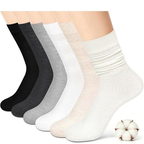 Iseasoo Women's Soft Cotton Dress Socks, Thin Trouser Breathable Calf Crew Scrunch Socks for Casual Ankle Socks 6 Pairs black gray light gray beige off-white white sock gifts - Image 1