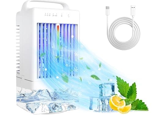 Portable Air Conditioners, Upgraded 90° Auto Swing Evaporative Air Cooler, 3 Speeds & 2/4H Timer, 900ml Large Tank, 7 Color Light, Personal Air Conditioner AC Cold Fan for Bedroom Office Desk Camping - Image 1