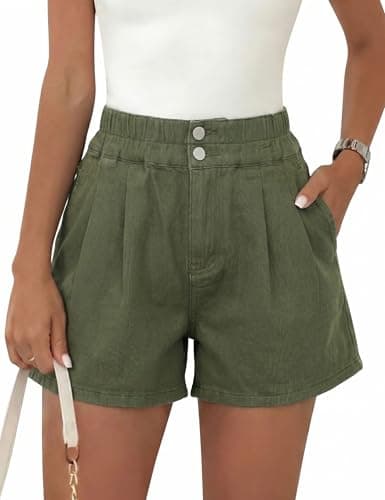 Nitzana Women's Denim Shorts Summer Baggy Elastic High Waisted Wide Leg Jean Shorts with Pockets Trendy 2026 Olive Green XL - Image 1