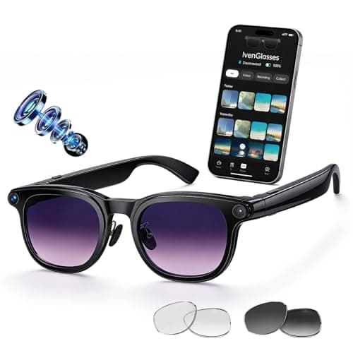 AI Smart Glasses with Camera, 8MP HD Camera Glasses for Men Women, 30FPS EIS Video Recording, Voice Assistant, Real-Time Translation, Open-Ear Bluetooth Audio Sunglasses with Interchangeable Lenses - Image 1