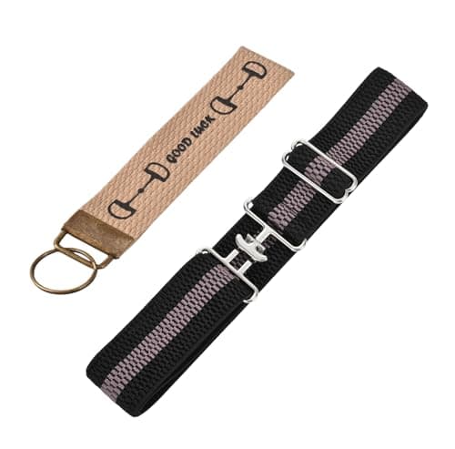 SSKKBX 1.5 inch Elastic Equestrian Belt with Surcingle Buckle, Horses Belt Stocking Stuffer Key Strap for Horseback Riding Sports (Black-Grey Stripe/Brown) - Image 1