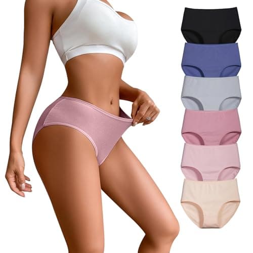 NESBRE High Waisted Underwear for Women Full Coverage Women's Briefs Multi-pack Cotton Underwear Hipster Panties Ladies Briefs for Work, Yoga & Sleep 6-Pack - Image 1