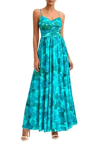 PRETTYGARDEN Women Summer Floral Maxi Dress 2026 Spring Spaghetti Strap Mesh Boho Sundress Party Beach Vacation Long Dresses(Green Floral,Large) - Image 1
