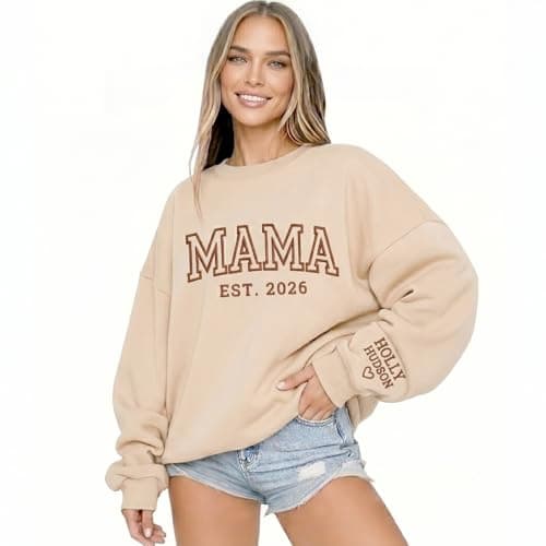 Toodoumama Custom Embroidered Mama Sweatshirt - Personalized Crewneck & Hoodie with Names on Sleeve, Custom Mother's Day Nana Grandma Gift Multi - Image 1