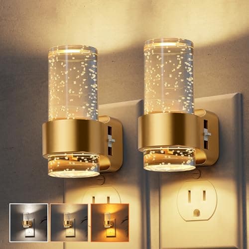 L LOHAS LED Night Lights Plug into Wall, 2 Pack Mini Dimmable Night Light with Dusk-to-Dawn, Soft White/Cool White/Amber 3 Light Color, 0-100LM Adjustable Brightness, Bubble Nightlight for Hallway - Image 1