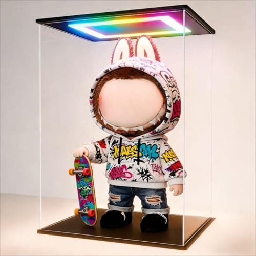 Sheenory Clear Acrylic Display Case with RGB LED Light for labubu The Monsters ,Dustproof Clear 15.7Inch Tall Showcase for LEGO 75308 R2-D2, 400% Bearbrick & Collectibles - 9.8 x 7.9 x 15.7Inches - Image 1