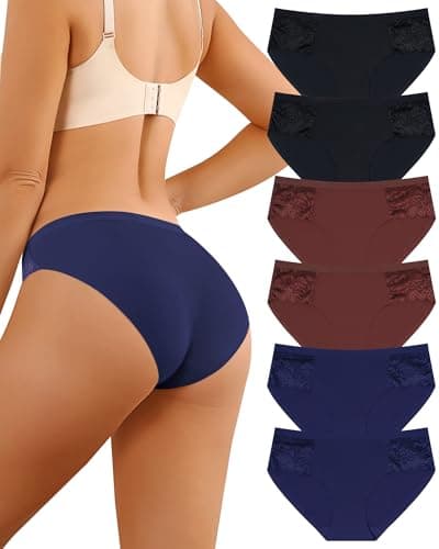 LEVAO Seamless Underwear for Women Lace Cheeky Bikini No Show Hipster Soft Cute Panties 6 Pack S-XXL - Image 1
