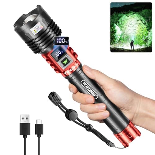 WdtPro Rechargeable LED Flashlights High Lumens, Super Bright 90000LM Rechargeable Flashlight with LCD Display, 5 Modes & Waterproof Powerful 10000mAh 30H Flashlight for Camping Emergency Red - Image 1