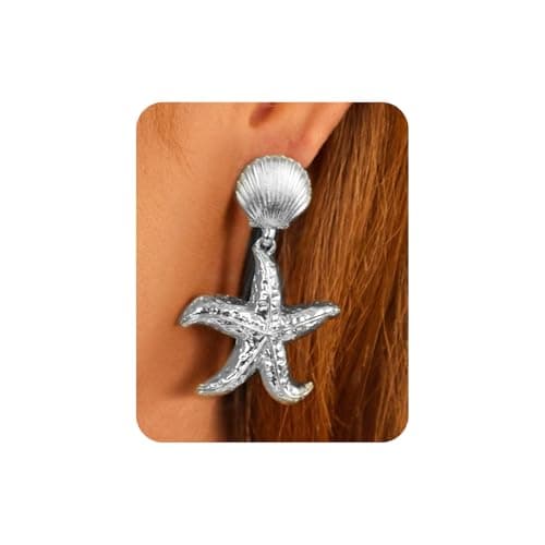 UANNEAU Silver Chunky Earrings for Women Trendy, 14K White Gold Plated Dainty Starfish Earrings Statement Minimalist Hypoallergenic Stud Earrings - Image 1