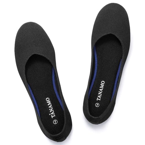 Tanamo Black Flats for Women Ballet Shoes Knit Flat Shoes for Women Round Toe Slip on Women Flats for Dressy Casual Office Work Wedding Comfort Soft - Image 1