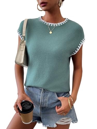 TAKEYAL Summer Sweaters for Women Lightweight Cap Sleeve Trendy Tank Top Knit Sweater Vest 2026 Blue - Image 1