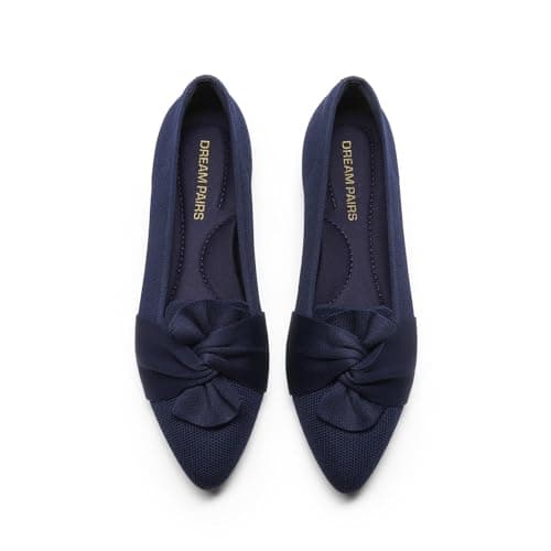 DREAM PAIRS Flats for Women Pointed Toe Knit Ballet Flats with Bow Foldable Comfortable Dress Shoes for Work Office Business Casual Travel,Size 9,Navy,SDFA26001W - Image 1