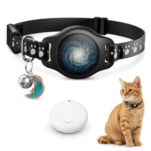 Cat Tracker Collar Waterproof Airtag Cat Collar with Finder Tag (iOS ONLY Not for Android Devices), Compatible with Apple Find My, Breakaway Tractive with Reflective Pattern & Bell, Black, 8-12" - Image 1