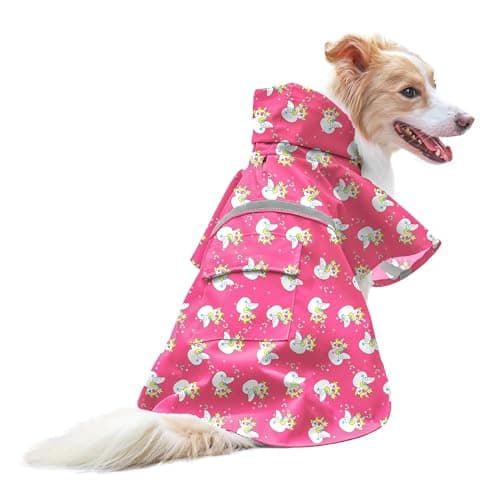 NACOCO Large Dog Raincoat Adjustable - Pet Water Proof Clothes Lightweight Rain Jacket Poncho Hoodies with Strip Reflective Pink (XXXL, Pink Unic) - Image 1