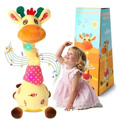 LLUKEME Dancing Giraffe Toy Stuffed Animal Toddlers Gifts for Easter Baby Toys Singing Song Toddlers Toy Repeats What You Say Glowing Musical Toy for Baby Birthday Gift Groovy Giraffe Toy