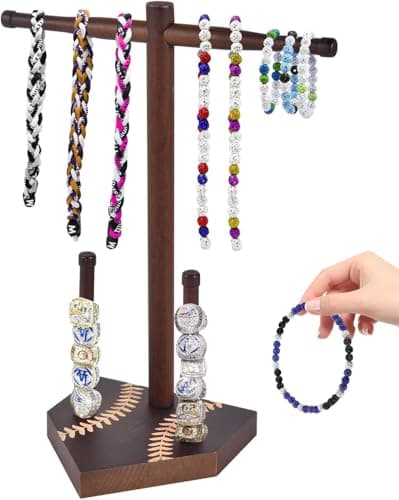 Zymvexor Wooden Sports Ring & Necklace Display Holder, Baseball Softball Championship Ring Organizer, Drip Necklace Storage Stand, Sports Gift for Athletes,Tool-free installation - Image 1