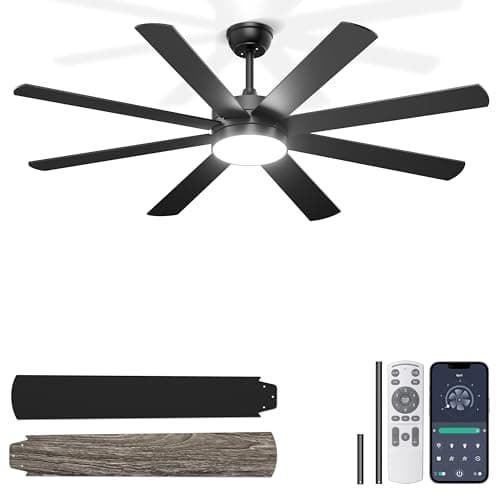 Phylluz 60'' Ceiling Fans with Lights - Modern Black Ceiling Fan Remote/APP Control, Dimmable, Quiet DC Motor Ceiling Fan for Indoor/Covered Outdoor - Image 1