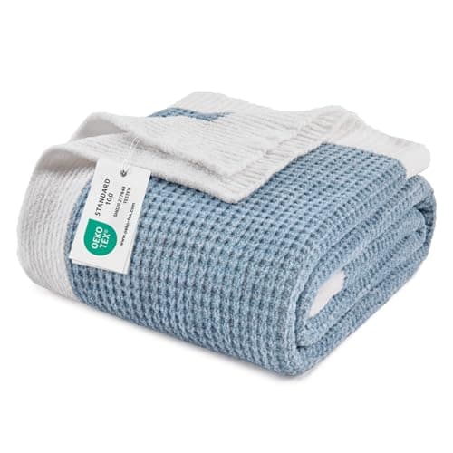 BEDELITE Chenille Waffle Throw Blanket for Couch Bed Office Chair, Cozy Soft Fuzzy Farmhouse Boho Knit Throw Blanket,Ideal for Gifting and Home Decor, Blue 50"x60" - Image 1